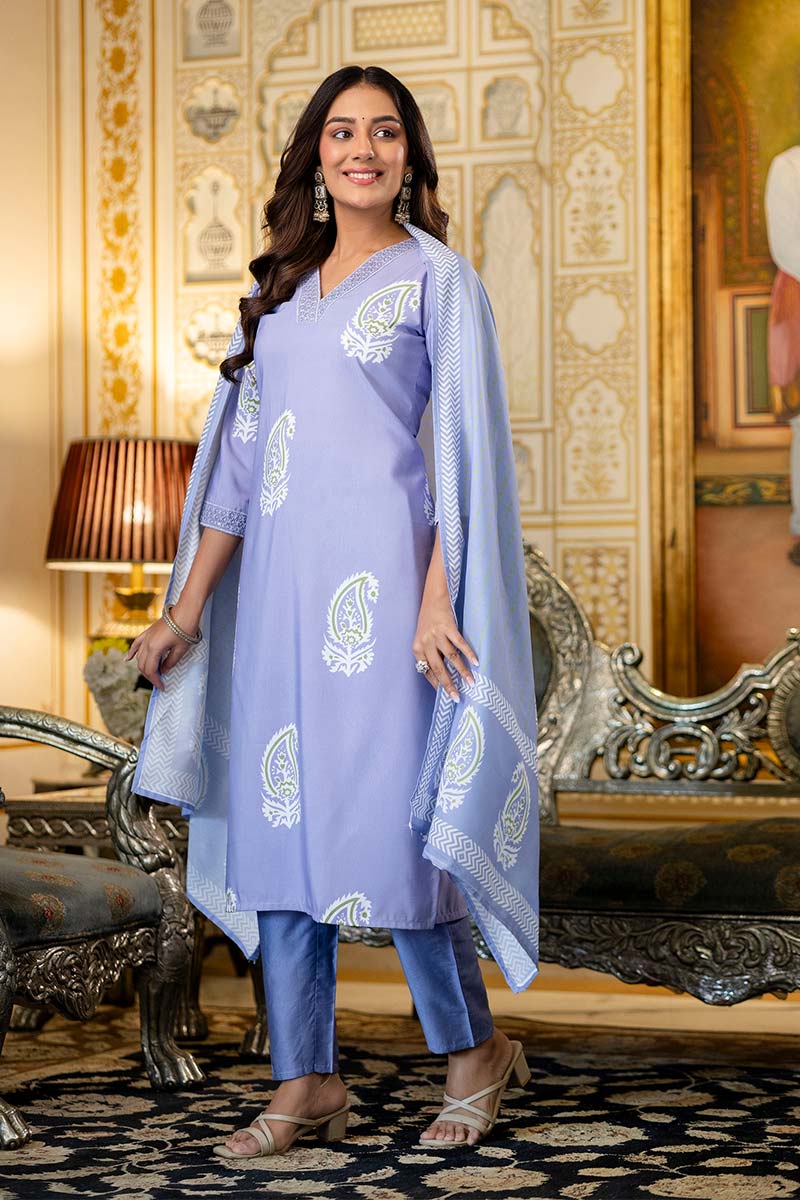 Light Purple Printed Salwar Kameez Suit | Designer Indian Ethnic Wear UK LF