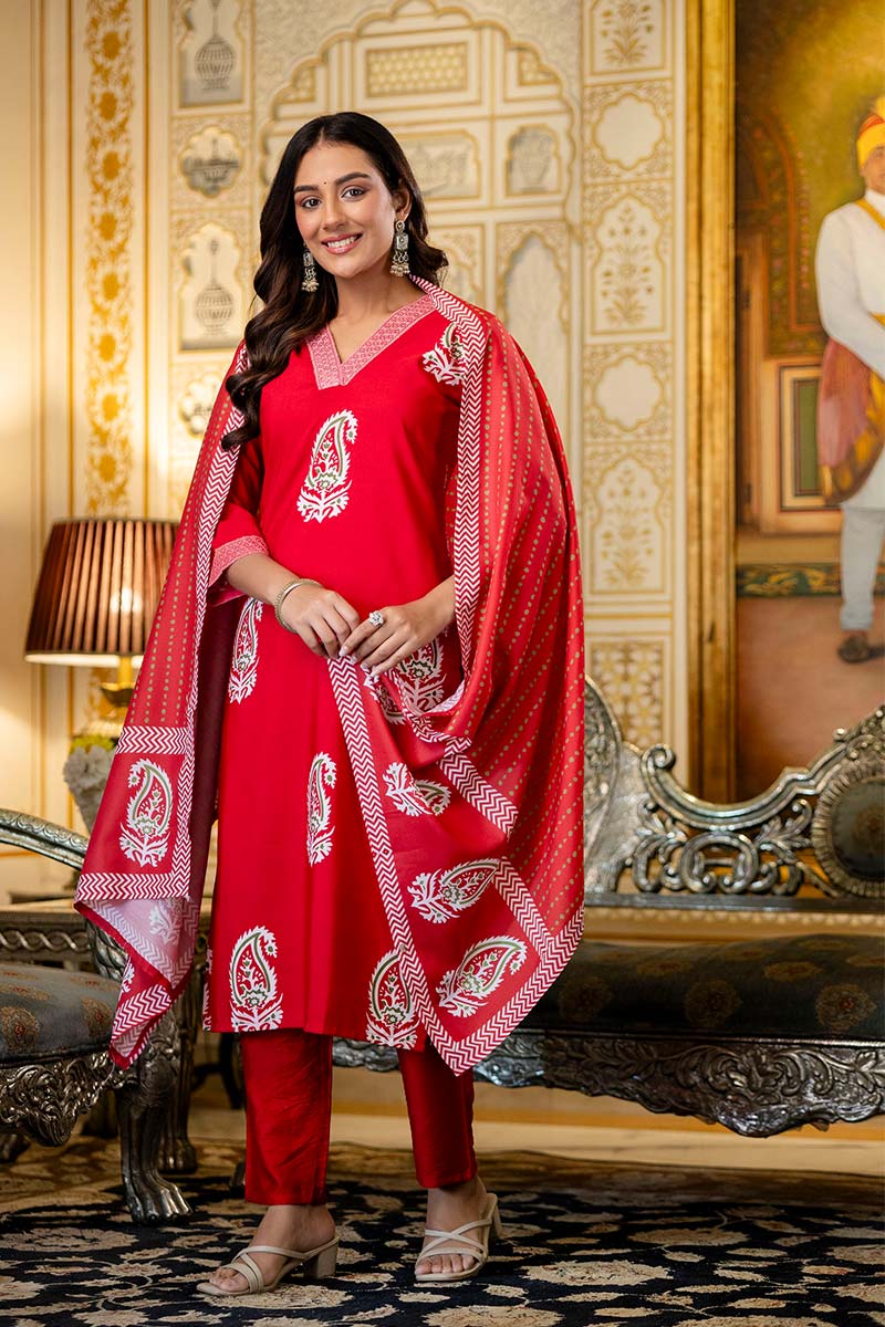 Red Party Wear Salwar Suit with Dupatta | UK Indian Dresses LF