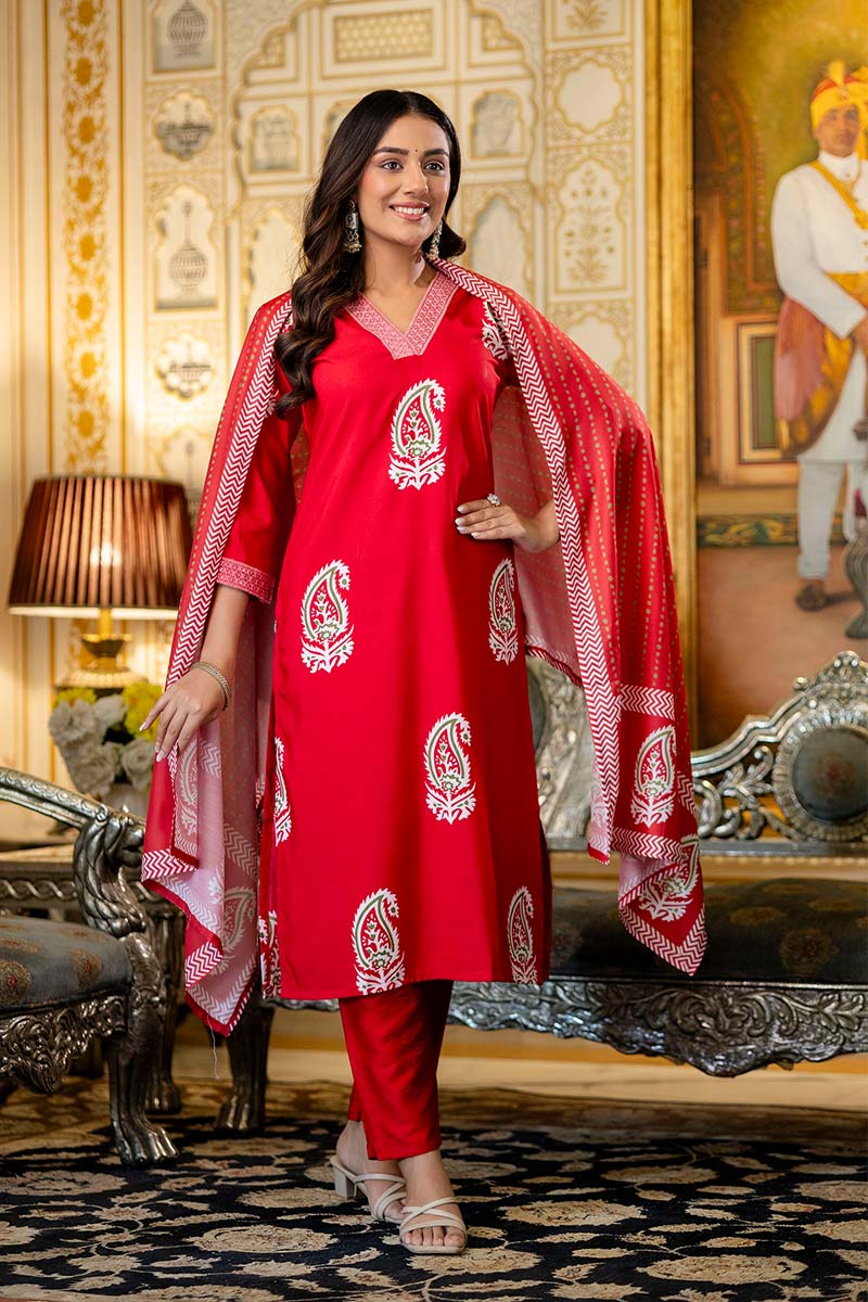 Red Party Wear Salwar Suit with Dupatta | UK Indian Dresses LF
