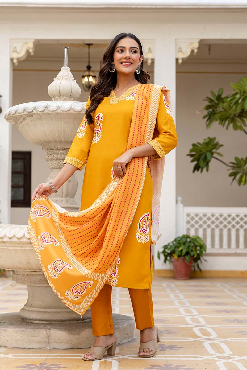 Yellow Printed Salwar Kameez for Festive & Events | Office Wear (UK) LF