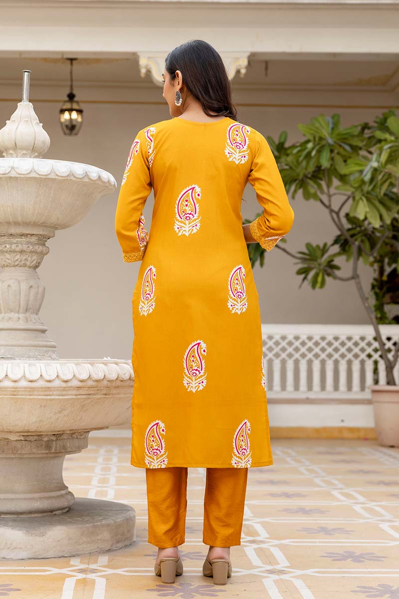 Yellow Printed Salwar Kameez for Festive & Events | Office Wear (UK) LF