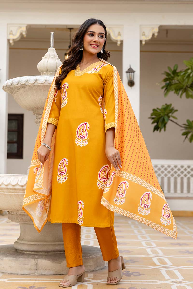 Yellow Printed Salwar Kameez for Festive & Events | Office Wear (UK) LF