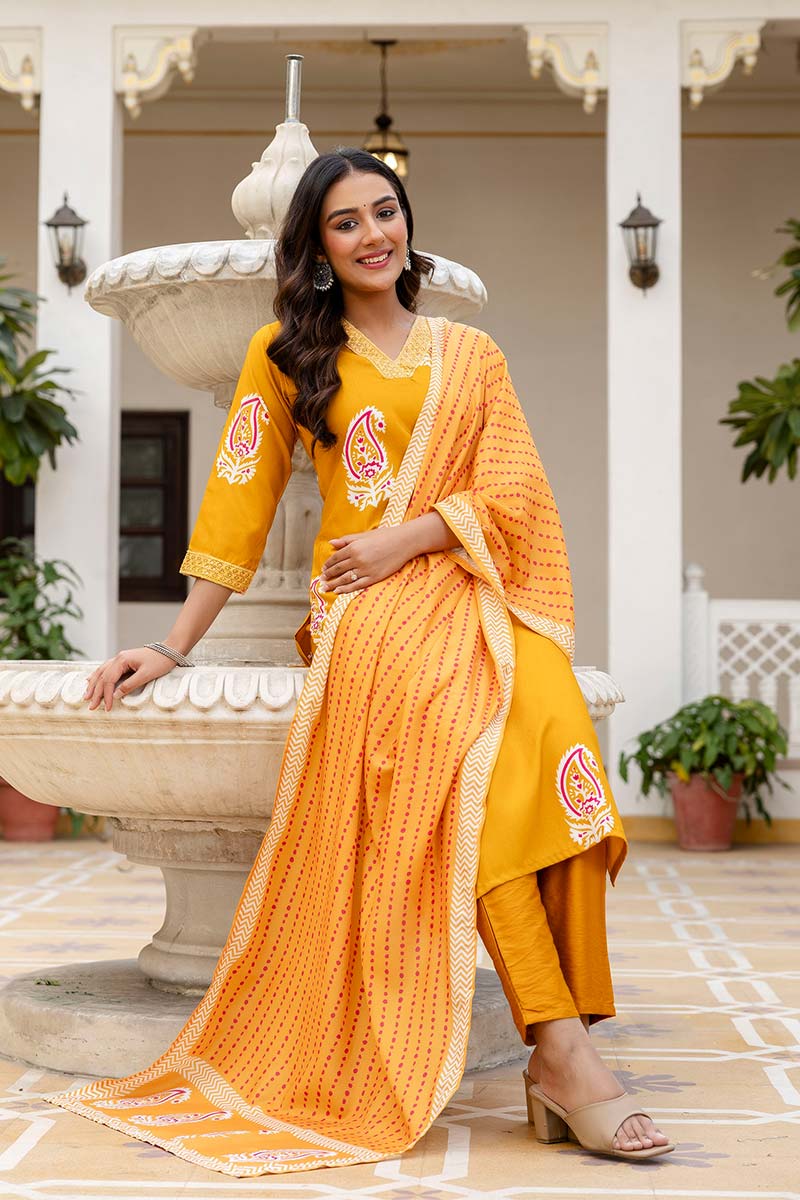 Yellow Printed Salwar Kameez for Festive & Events | Office Wear (UK) LF