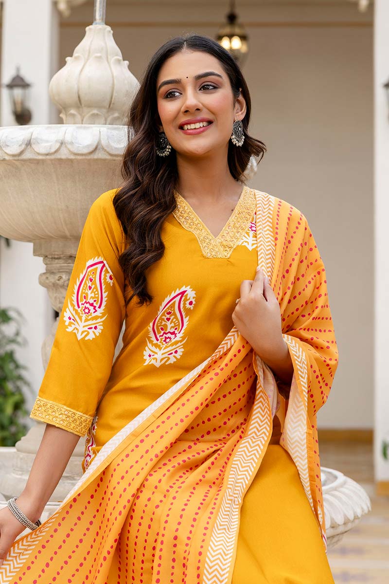 Yellow Printed Salwar Kameez for Festive & Events | Office Wear (UK) LF