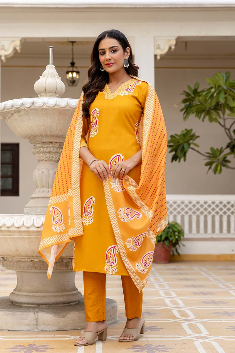 Yellow Printed Salwar Kameez for Festive & Events | Office Wear (UK) LF