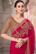 Elegant Magenta Designer Saree with Gold Embroidered Blouse LF