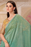 Designer Pista Green Saree with Zari Embroidered Blouse – Party & Wedding Wear LF