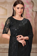 Ethnic Georgette Saree in Black with Designer Blouse LF
