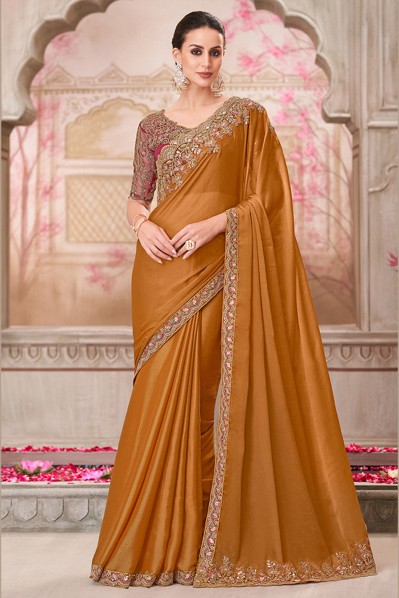 Stunning Gold Saree with Intricate Gold Work – Perfect for Weddings LF