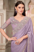 Designer Lavender Saree with Zari Embroidered Blouse – Party & Wedding Wear LF