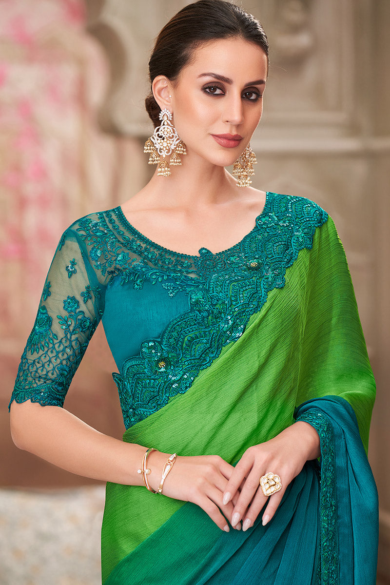 Festive Teal Saree with Rich Teal Detailing – Shop Now LF