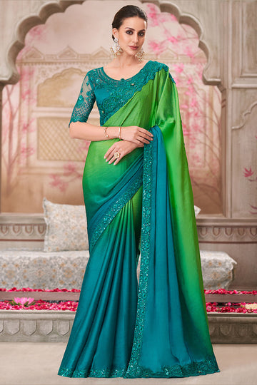Festive Teal Saree with Rich Teal Detailing – Shop Now LF