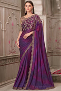 Mulberry Georgette Saree with Heavy Gold Embroidery LF