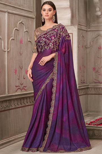 Mulberry Georgette Saree with Heavy Gold Embroidery LF