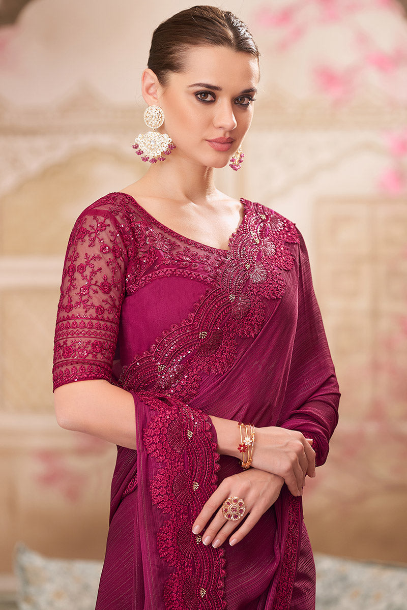 Ethnic Georgette Saree in Wine with Designer Blouse LF