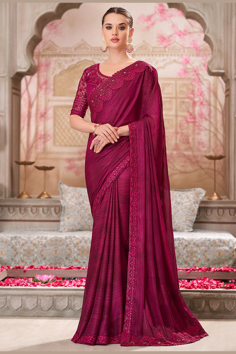 Ethnic Georgette Saree in Wine with Designer Blouse LF