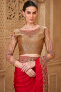 Red Bridal Saree with Gold Embroidered Border – Traditional Indian Saree RTI