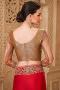 Red Bridal Saree with Gold Embroidered Border – Traditional Indian Saree RTI
