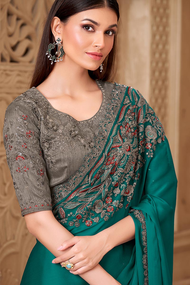 Designer Teal Saree for Wedding & Festival – Classic Indian Ethnic Wear RTI