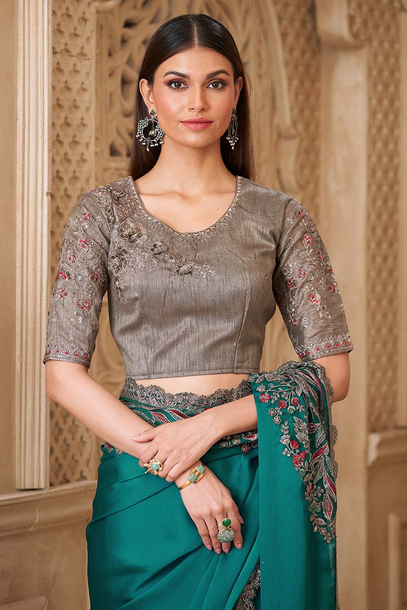 Designer Teal Saree for Wedding & Festival – Classic Indian Ethnic Wear RTI