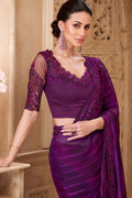 Mulberry  Georgette Saree with Ornate Border – Festival & Bride RTI