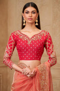 Peach Saree with Contrast Blouse Look – Perfect for Mehndi & Reception RTI