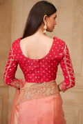 Peach Saree with Contrast Blouse Look – Perfect for Mehndi & Reception RTI