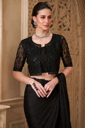 Black Bridal Saree with Black Embroidered Border – Traditional Indian Saree RTI