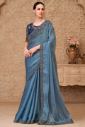 Metal Blue Saree Elegance – A Soft Glam Wedding Guest Look RTI