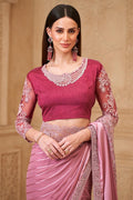 Onion Pink Saree with Contrast Blouse Look – Perfect for Reception RTI