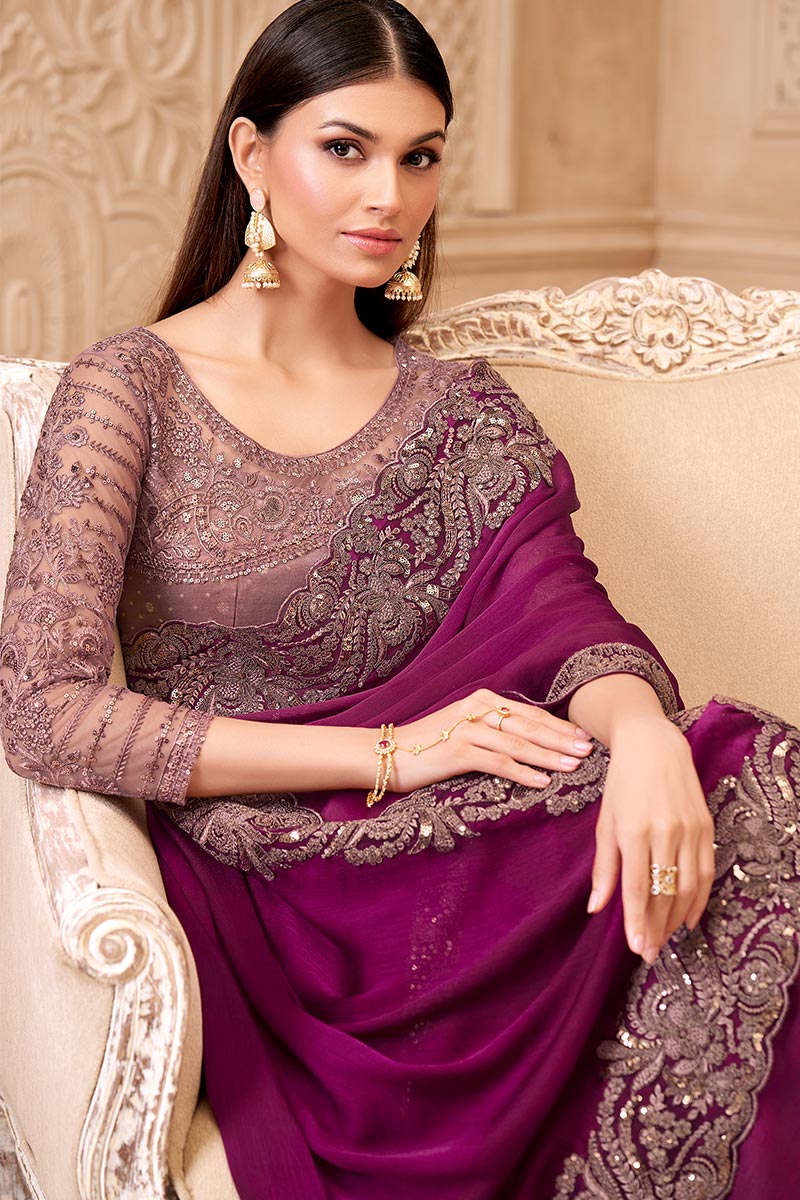 Wine Rose Saree Elegance – A Soft Glam Wedding Party wear Look RTI