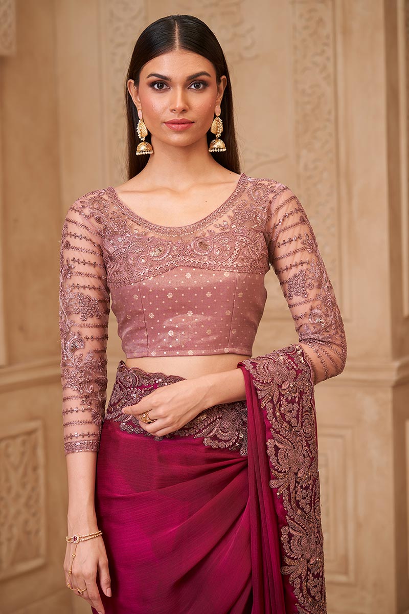 Wine Rose Saree Elegance – A Soft Glam Wedding Party wear Look RTI