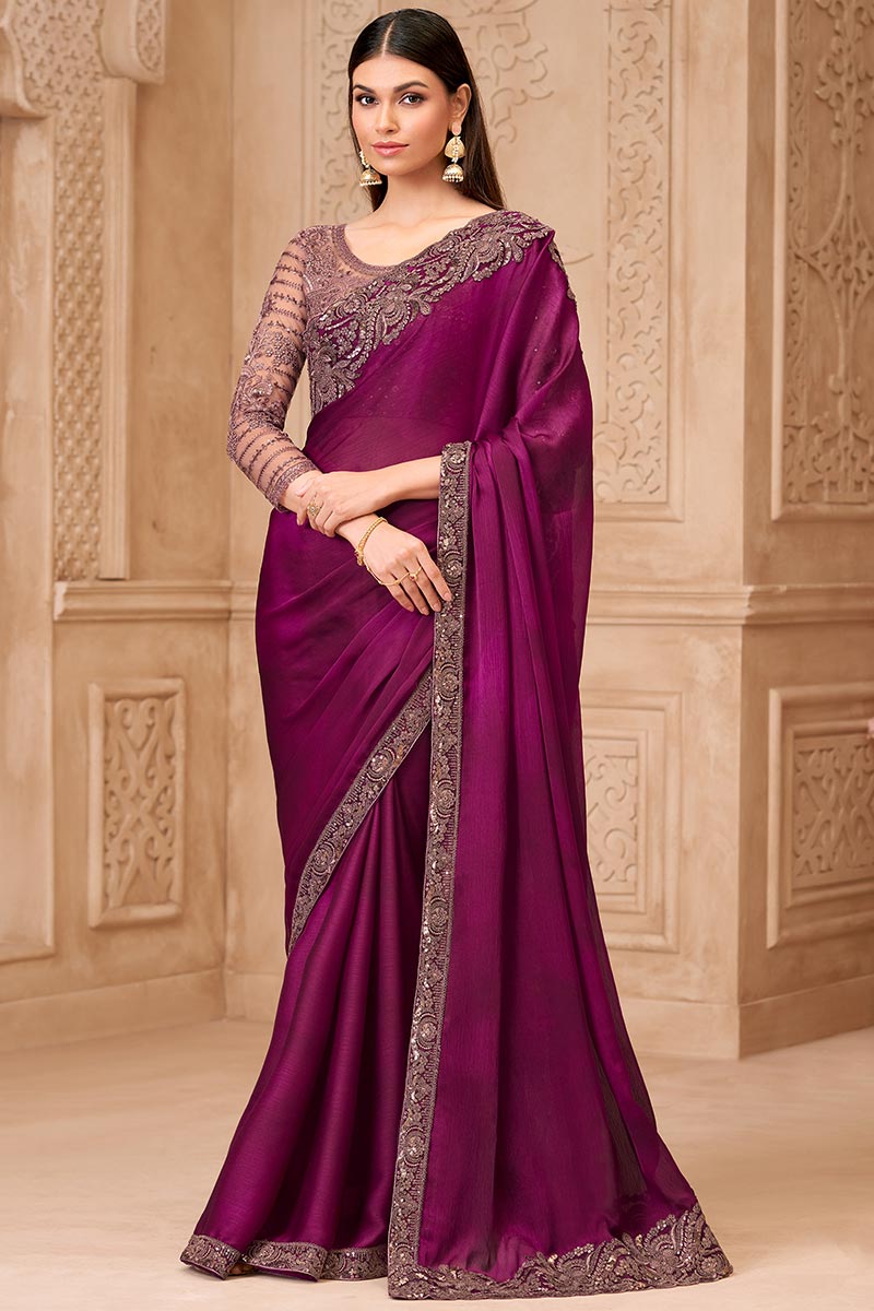 Wine Rose Saree Elegance – A Soft Glam Wedding Party wear Look RTI