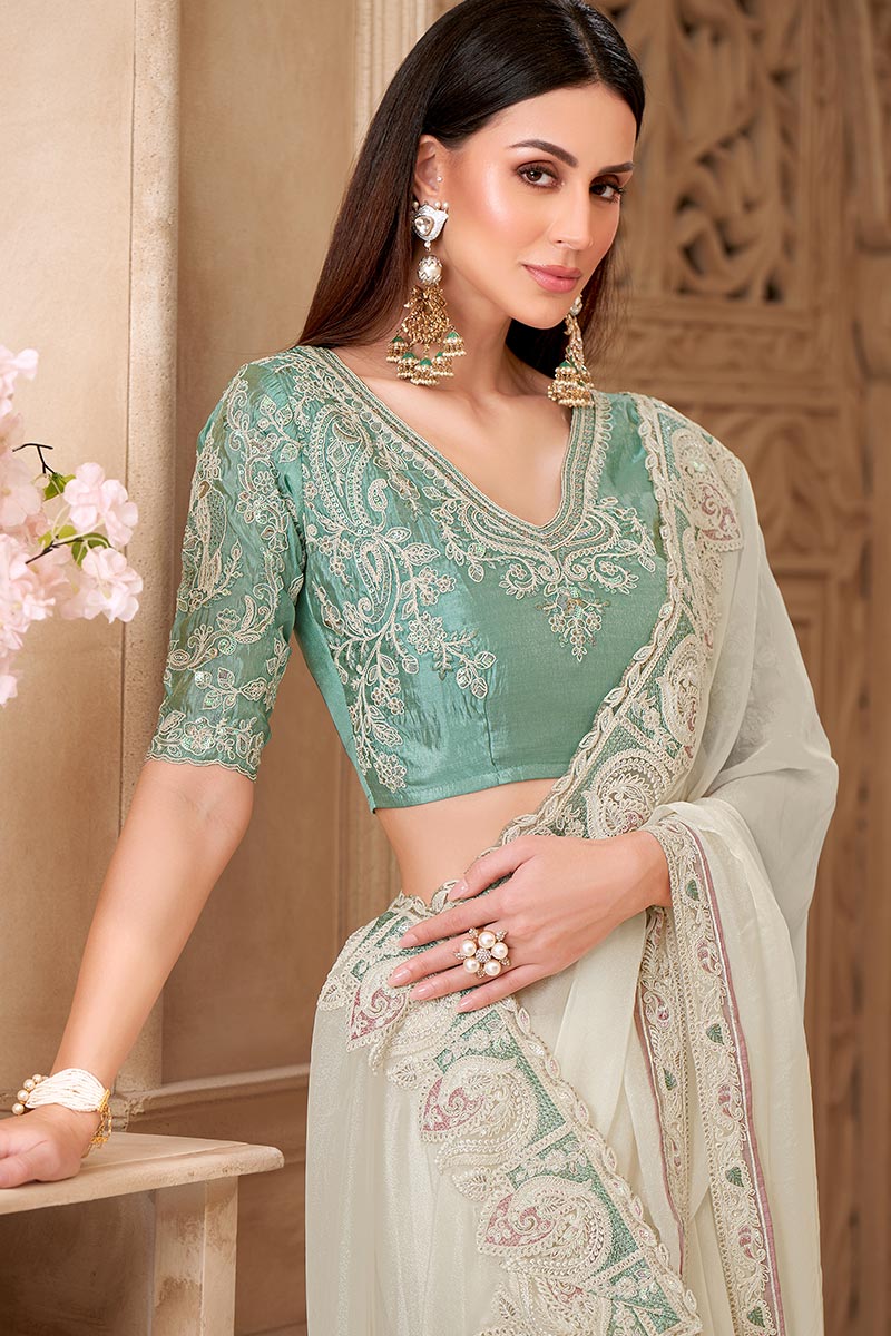 Soft Powder White Saree Aesthetic – Evening Reception Elegance RTI