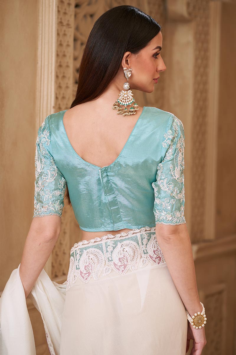 Soft Powder White Saree Aesthetic – Evening Reception Elegance RTI