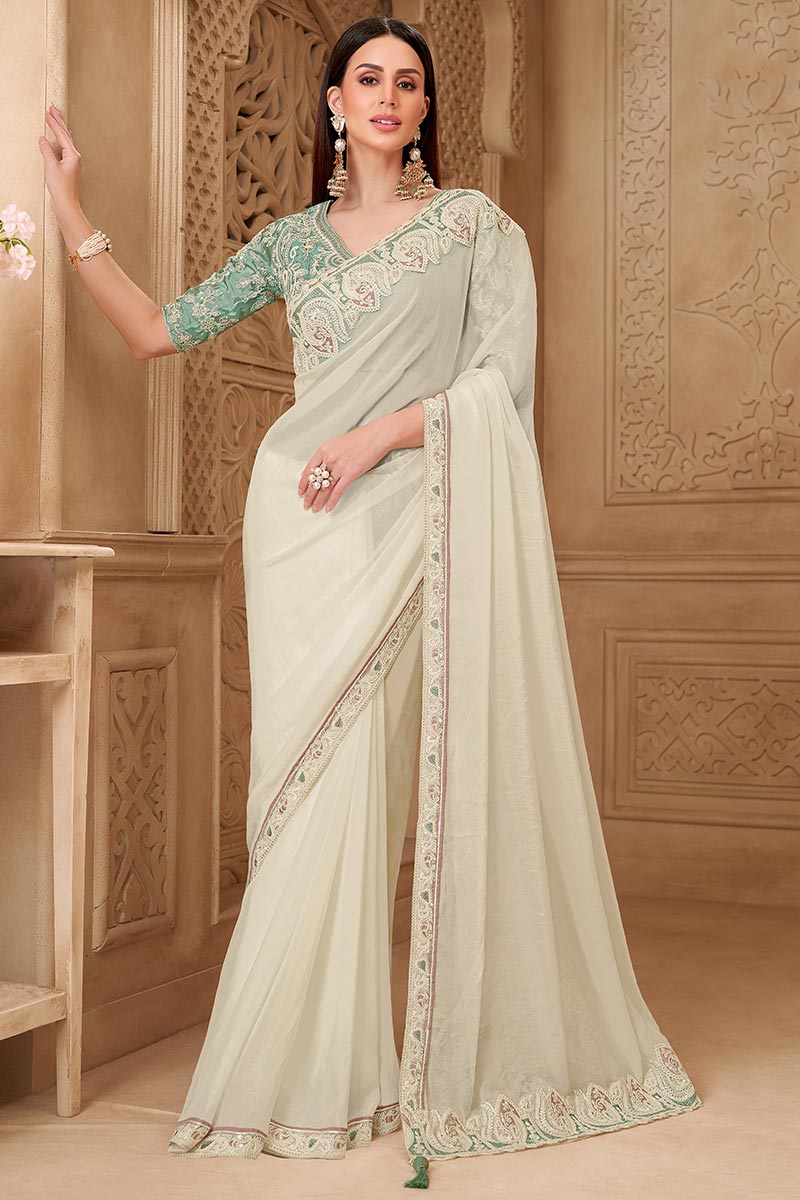 Soft Powder White Saree Aesthetic – Evening Reception Elegance RTI