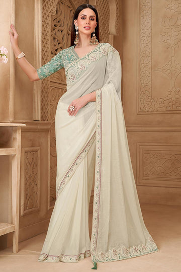 Soft Powder White Saree Aesthetic – Evening Reception Elegance RTI