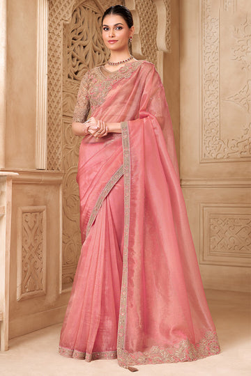 Gold Pink Saree Elegance – A Soft Glam Wedding Guest Look RTI