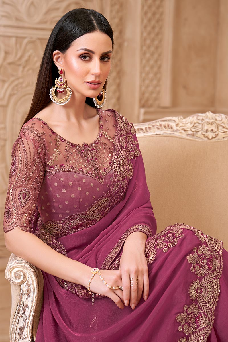 Wine Color Saree Festive Wear – Party Elegance RTI