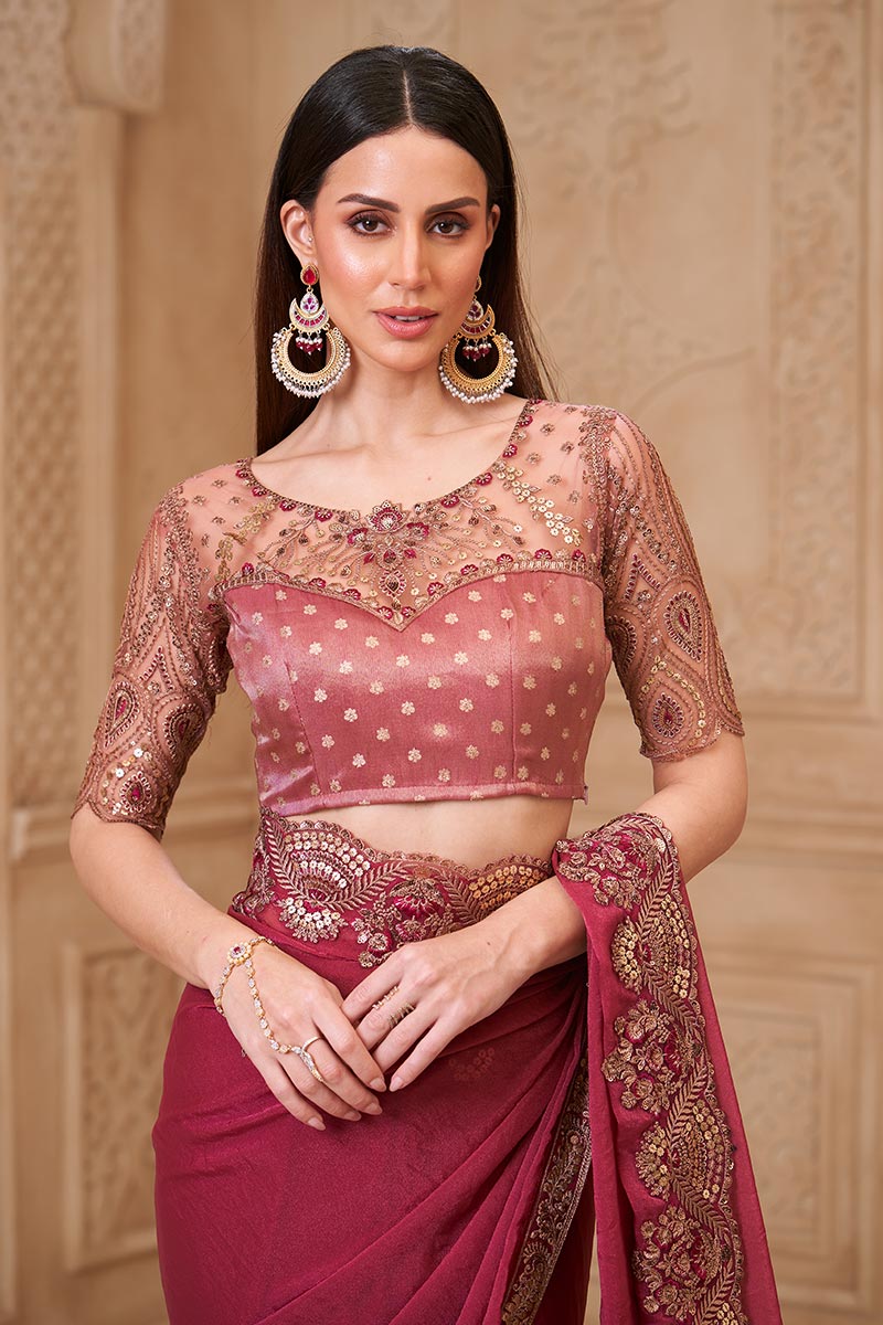 Wine Color Saree Festive Wear – Party Elegance RTI