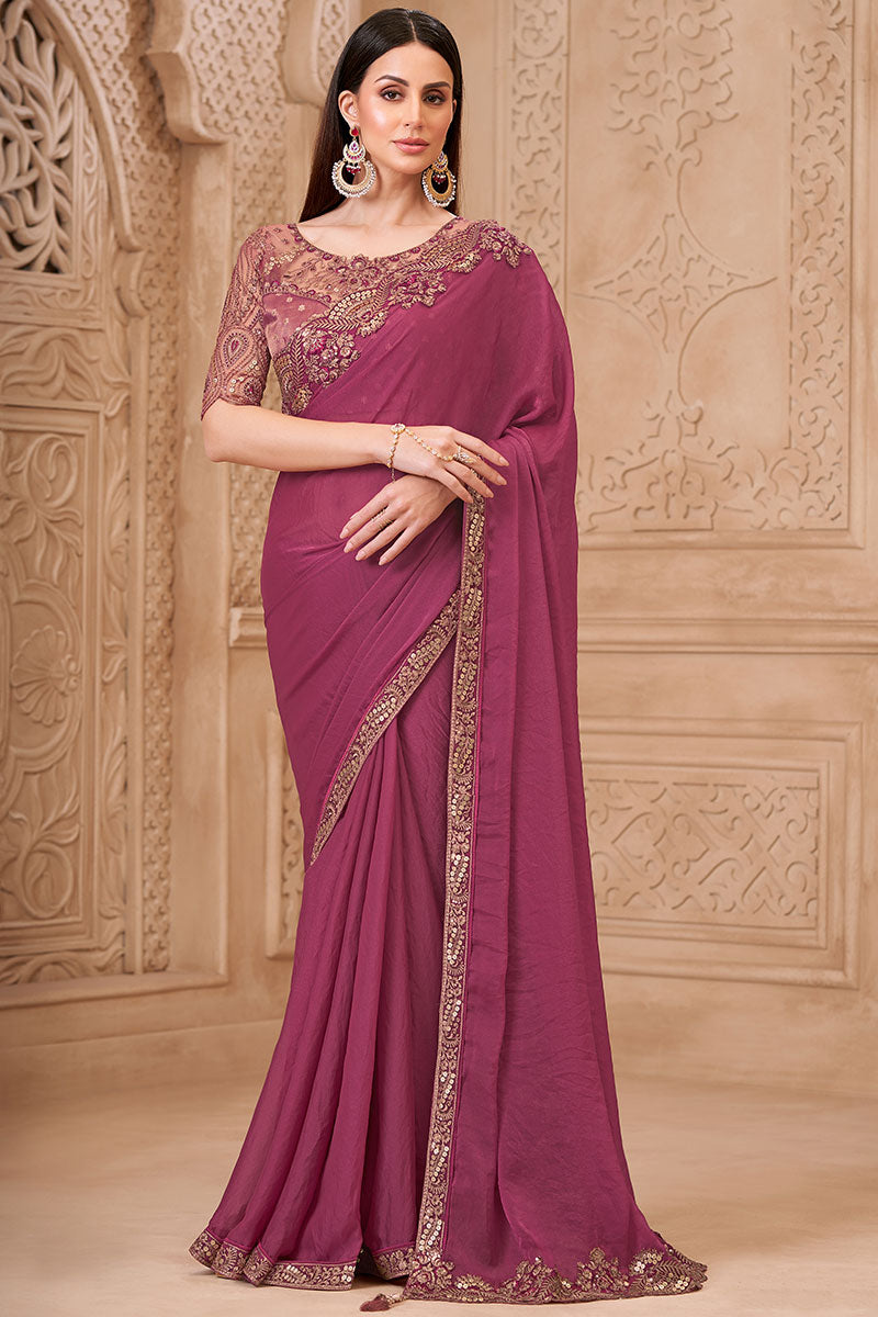 Wine Color Saree Festive Wear – Party Elegance RTI