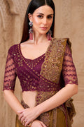 Bronze Saree with Contrast Blouse Look – Perfect for Reception RTI