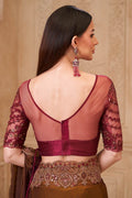 Bronze Saree with Contrast Blouse Look – Perfect for Reception RTI