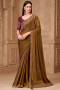 Bronze Saree with Contrast Blouse Look – Perfect for Reception RTI