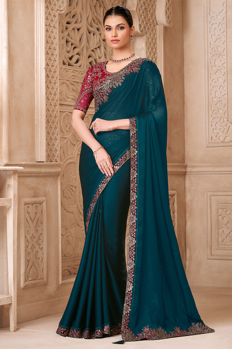 Peacock Blue Saree Mood – Timeless Reception Glam RTI