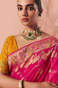 Luxury Bandhej Khadi Georgette Saree Weaving Rani Pink – Wedding & Party Wear LF