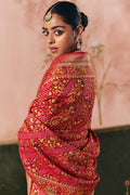Red Khadi Georgette Bandhej Saree with Weaving & Tassels – Indian Saree UK LF