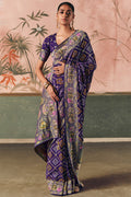 Blue Bandhej Khadi Georgette Saree – Designer Weaving & Festive Style LF