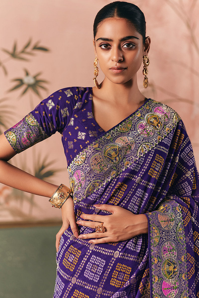 Blue Bandhej Khadi Georgette Saree – Designer Weaving & Festive Style LF