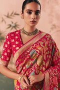 Rani Pink Pure Georgette Bandhej Saree with Gold Weaving – Party Wear Saree UK LF